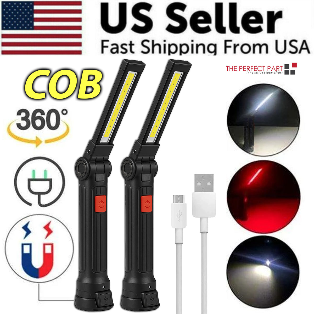 Rechargeable LED Work Light with Magnetic Base and 360° Rotating Head – Bright Mechanic Flashlight