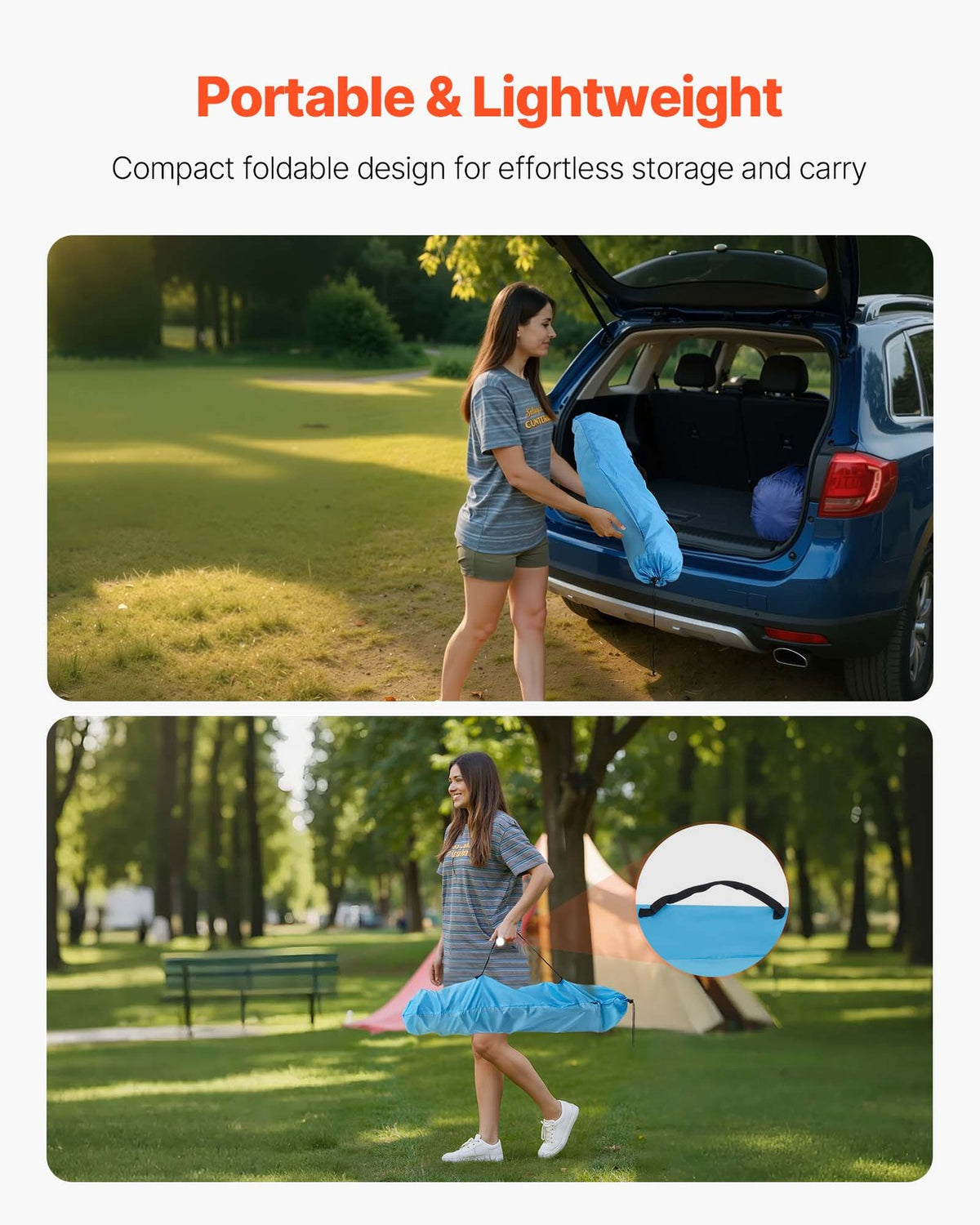 Portable Camping Table with Cup Holders, Foldable Outdoor Square Table