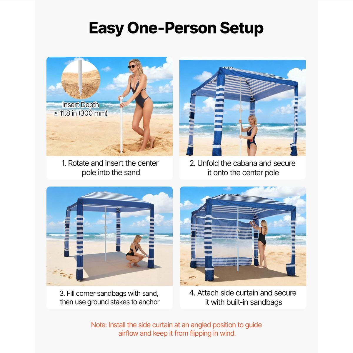 8x8 ft Beach Cabana Canopy with Side Wall - Sun Shade Shelter UPF 50+