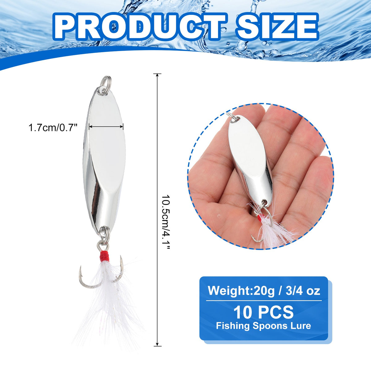 20g Silver Metal Fishing Spoons Lures - Casting Tackle for Freshwater & Saltwater