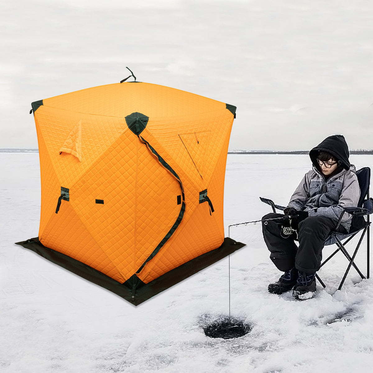 2-Person Portable Ice Fishing Tent Thermal Camping Shelter
