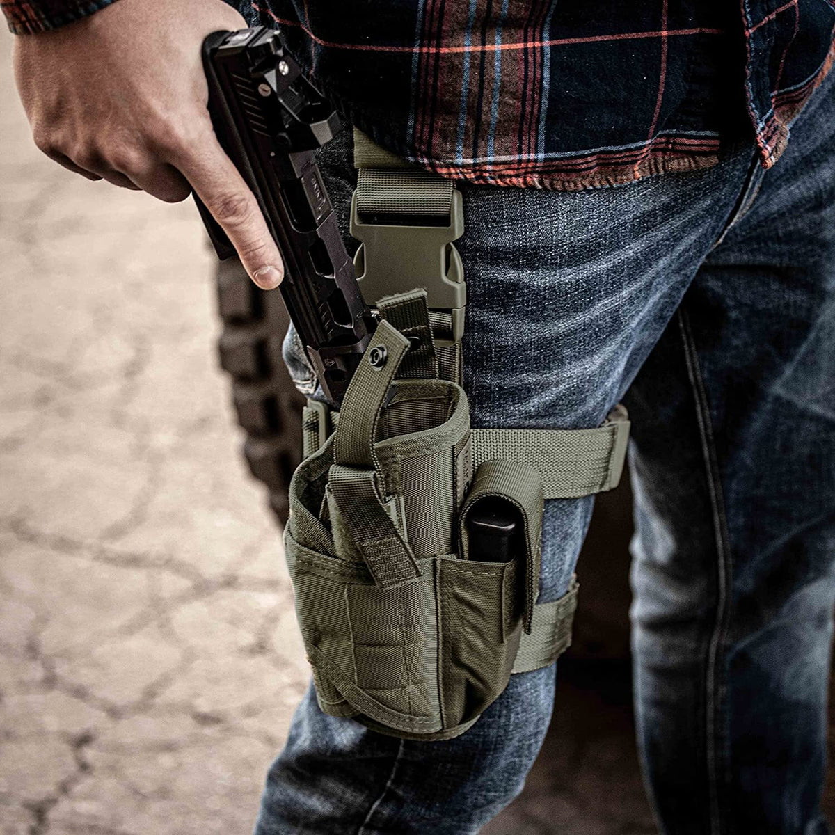 Tactical Drop Leg Holster for Pistol & Revolver - Adjustable, Right Hand, Multi-Model