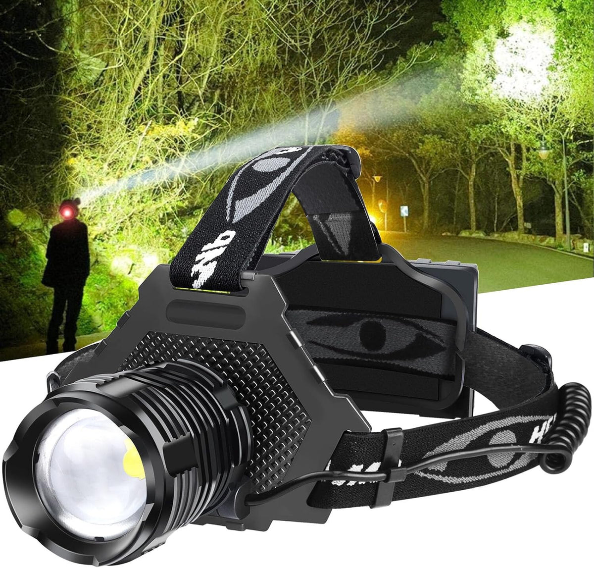 Rechargeable LED Headlamp 100000 Lumens, 6 Mode Super Bright Head Torch