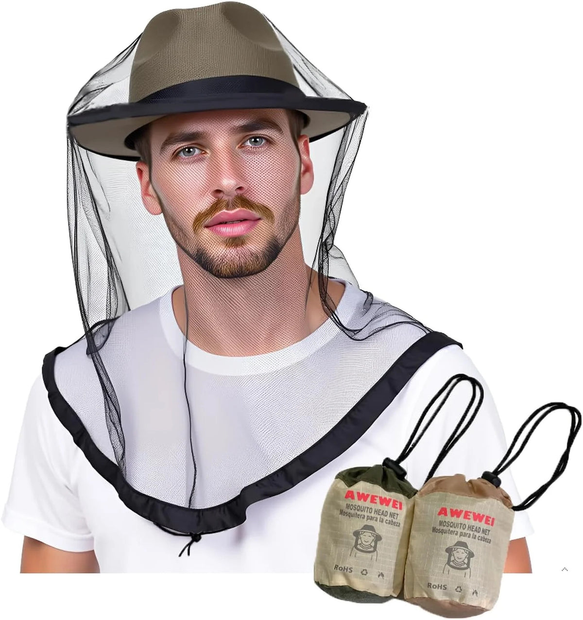Mosquito Head Net 2 Pack Ultra Fine Ice Silk Breathable Large Mesh for Outdoors