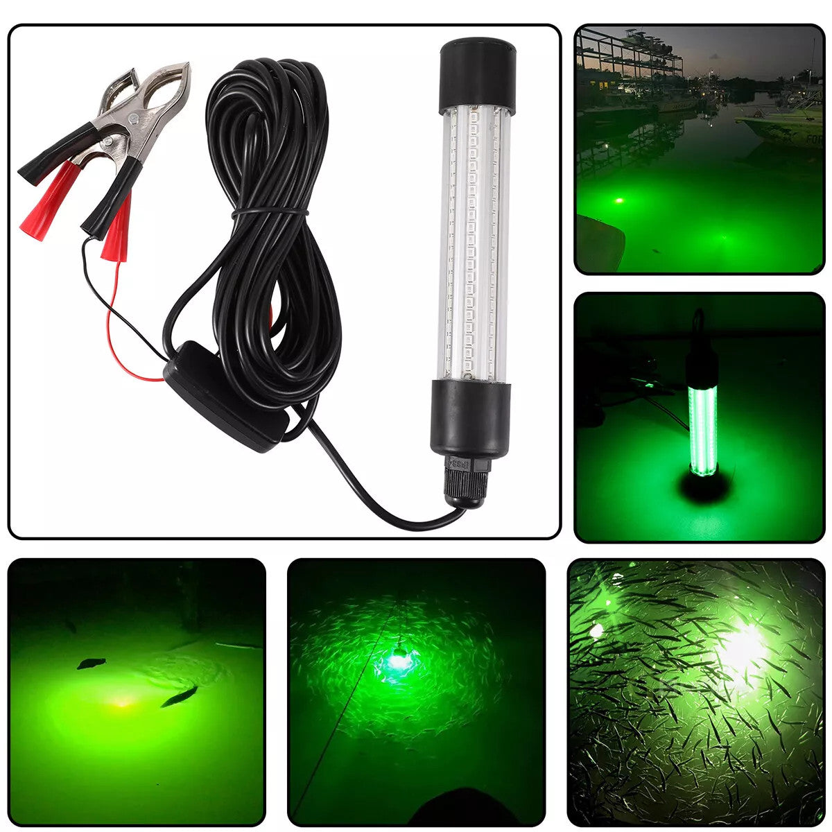 50000 Lumens Underwater Fishing Light Lamp Green 12V LED Fish Attractor 5m Cord