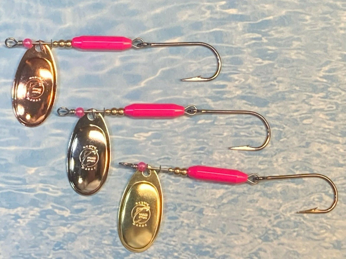 Heavy Metal Steelhead Salmon Casting Spinners Size 5 - Pink & Nickel
