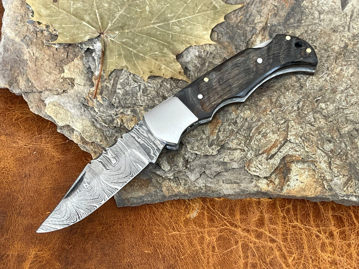 Handmade Damascus Folding Knife with Multiple Color Variants