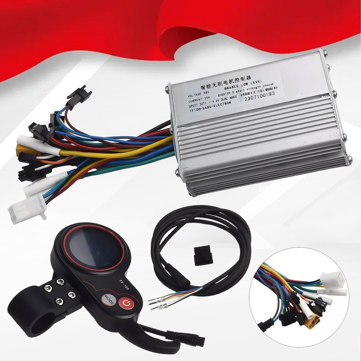 48V 25A 1200W Brushless Motor Controller for Electric Scooter with LCD Display and 6-Pin Cable