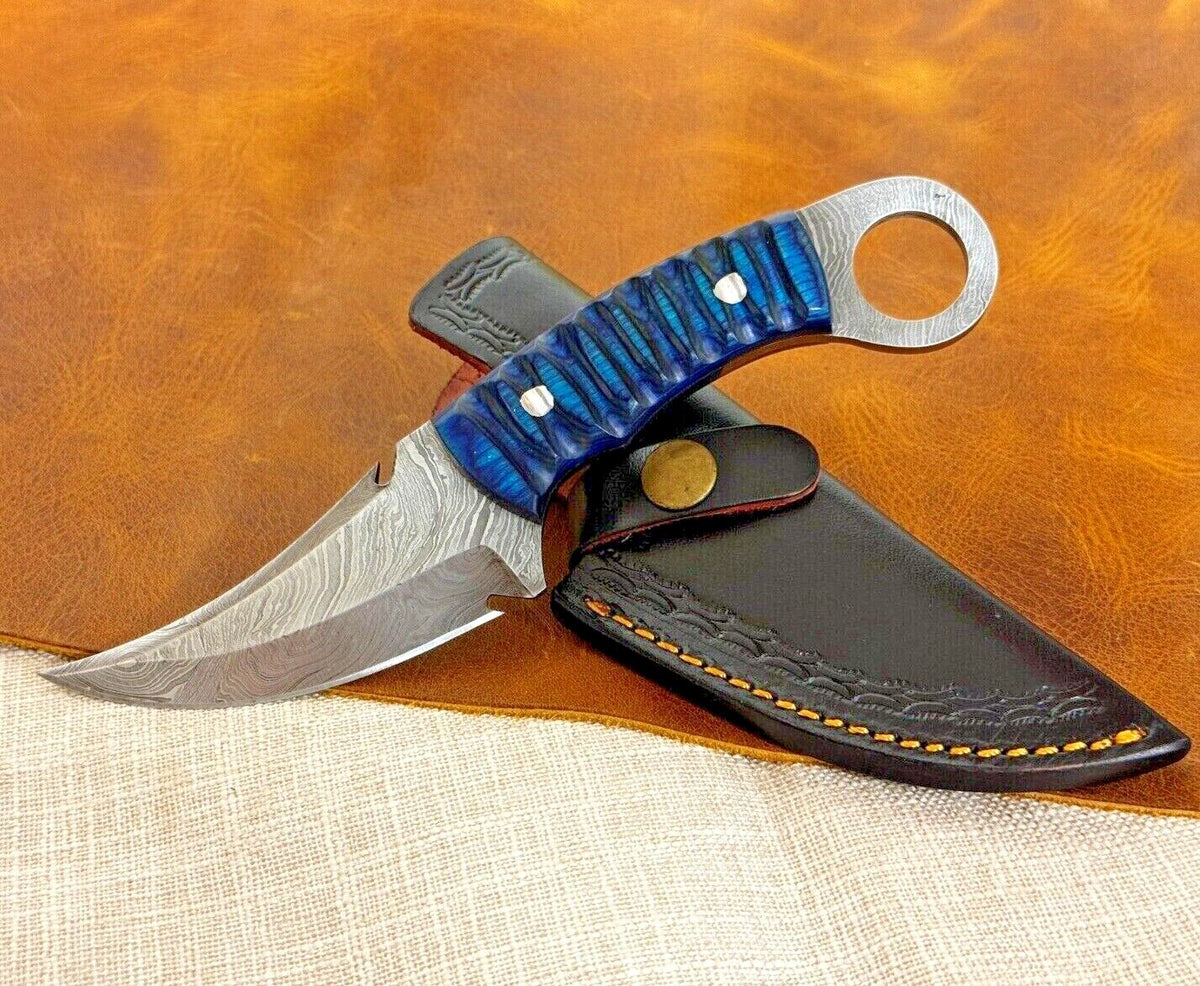 Handmade Damascus Folding Knife with Multiple Color Variants