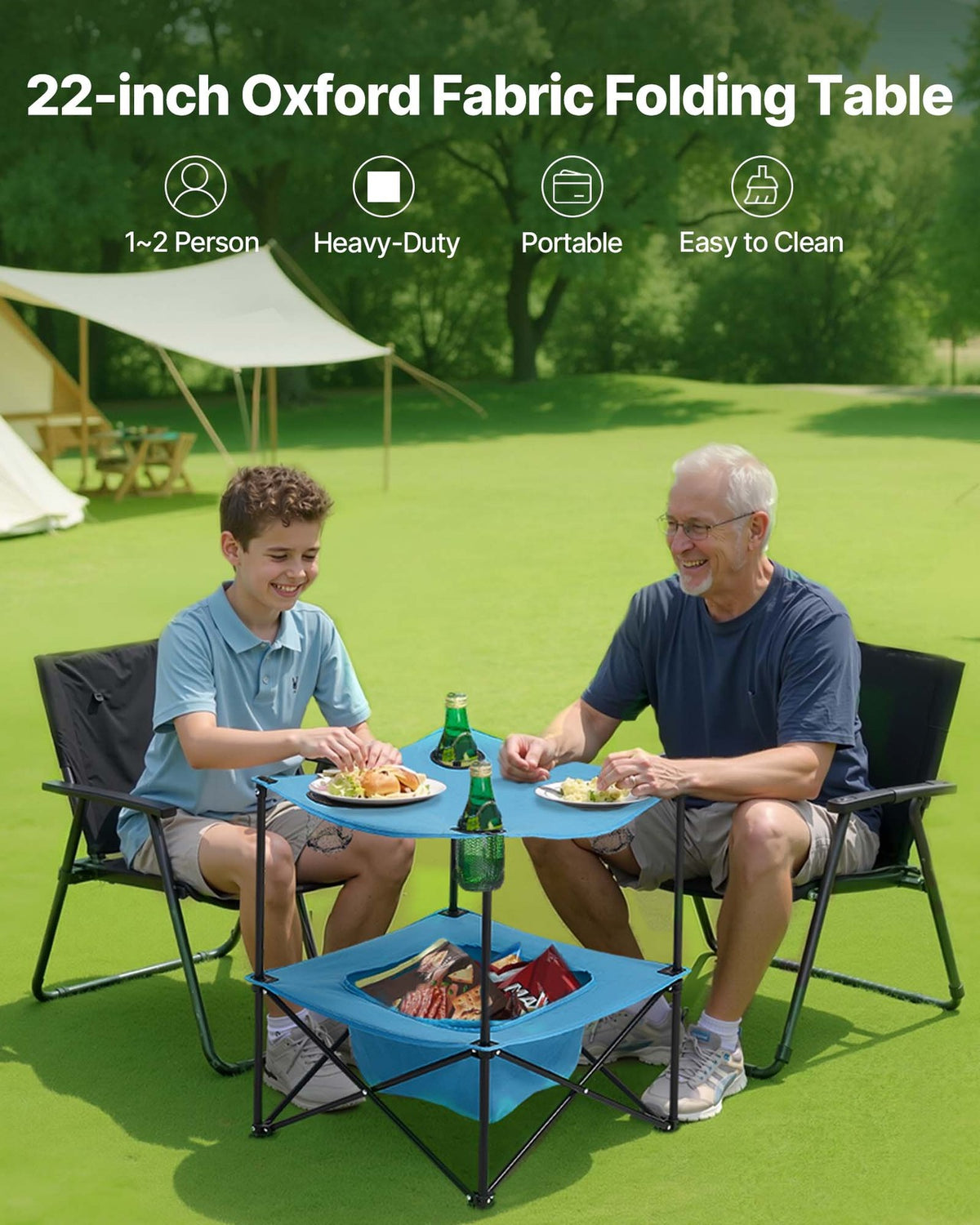 Portable Camping Table with Cup Holders, Foldable Outdoor Square Table