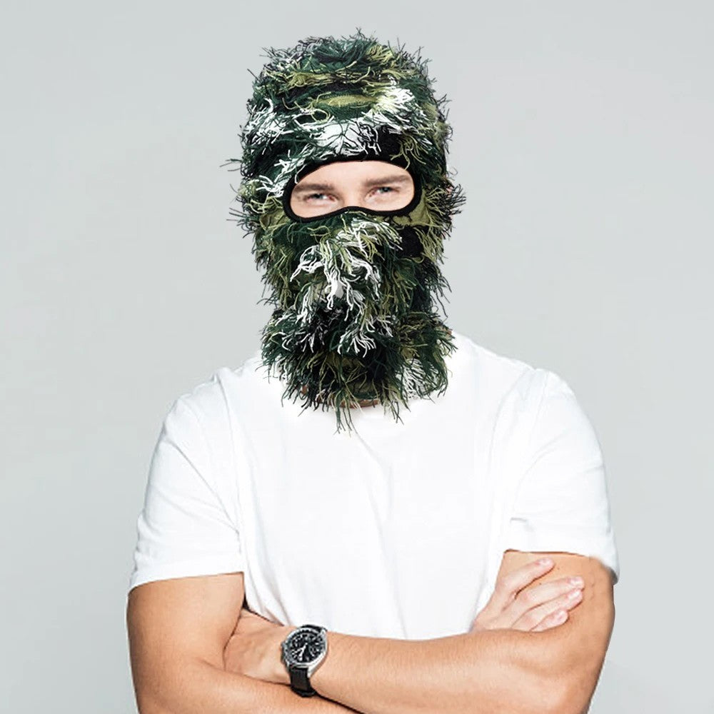 Distressed Knitted Full Face Ski Mask - Windproof Winter Hat for Men Women