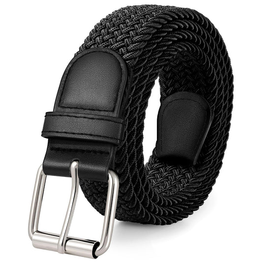 Men's Braided Stretch Belt for Pants and Jeans - Adjustable Waist 25-50 Inches, Black