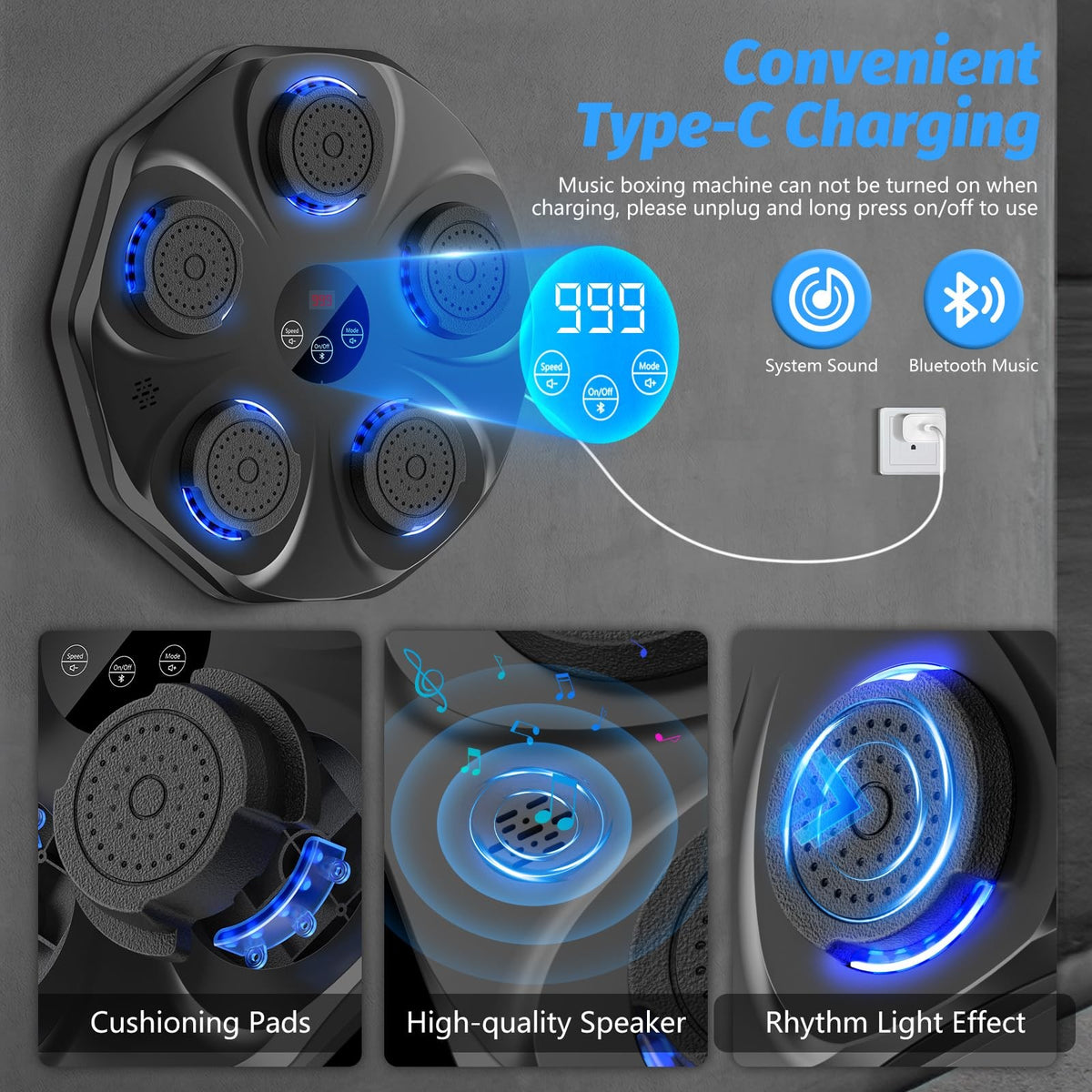 Interactive Music Boxing Machine with Gloves and Adjustable Height