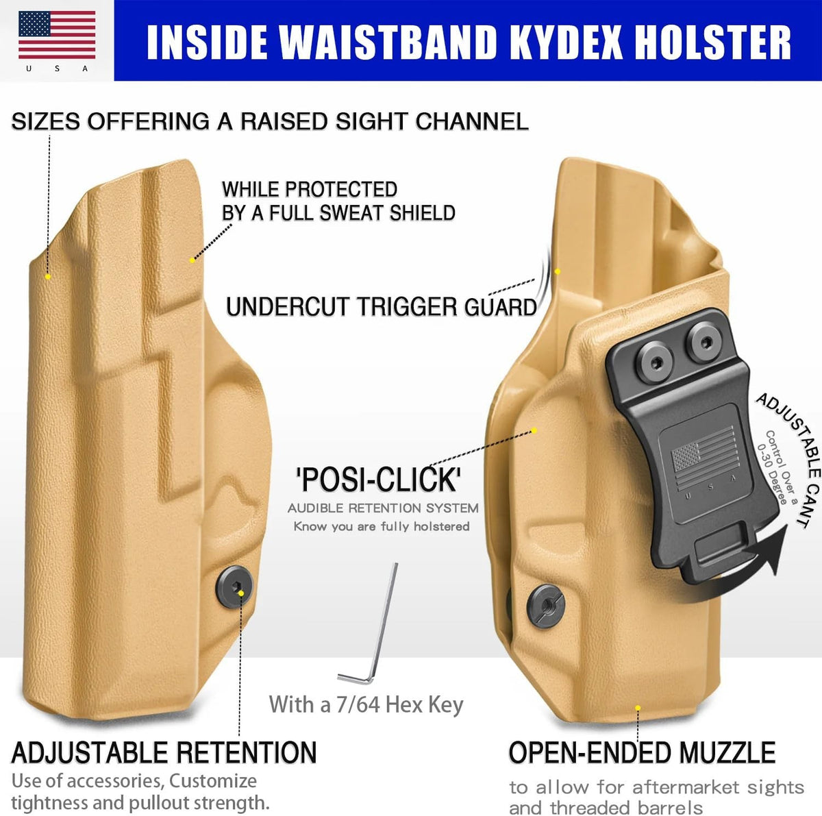 IWB Kydex Holster for Ruger LCP 380 Auto - Custom Fit, Adjustable Retention & Cant