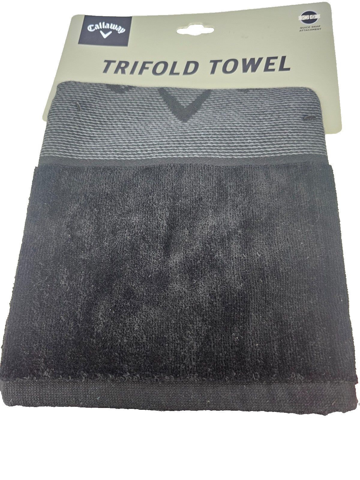 Golf Towel 16x21 Inches with Quick Snap Attachment - Black, Tri-Fold