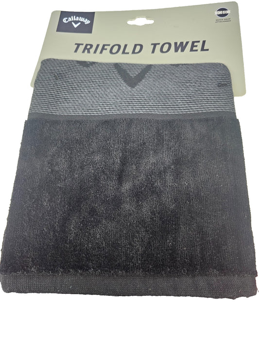 Golf Towel 16x21 Inches with Quick Snap Attachment - Black, Tri-Fold