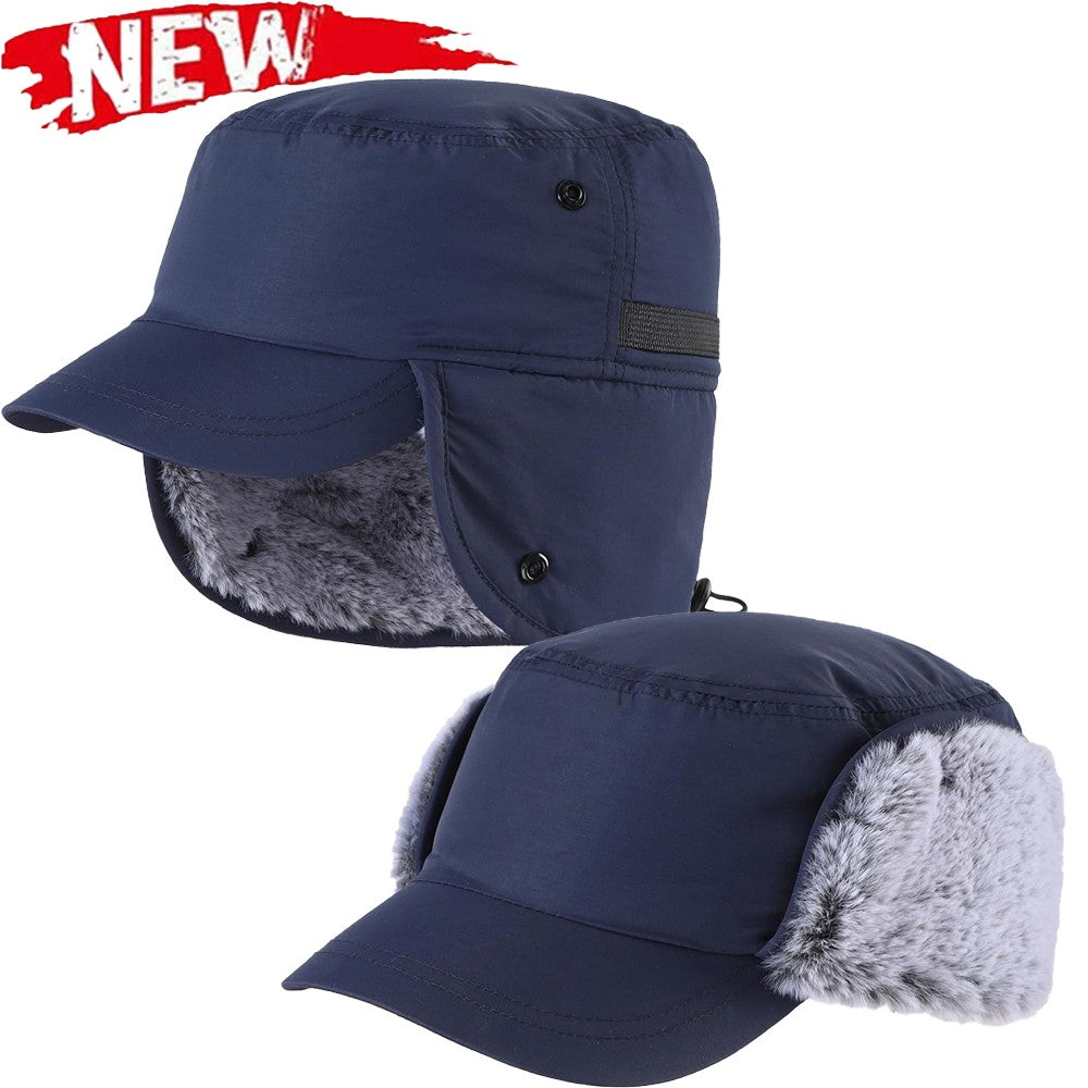 Men's Winter Hat with Visor and Earflaps - Waterproof, Insulated, Adjustable