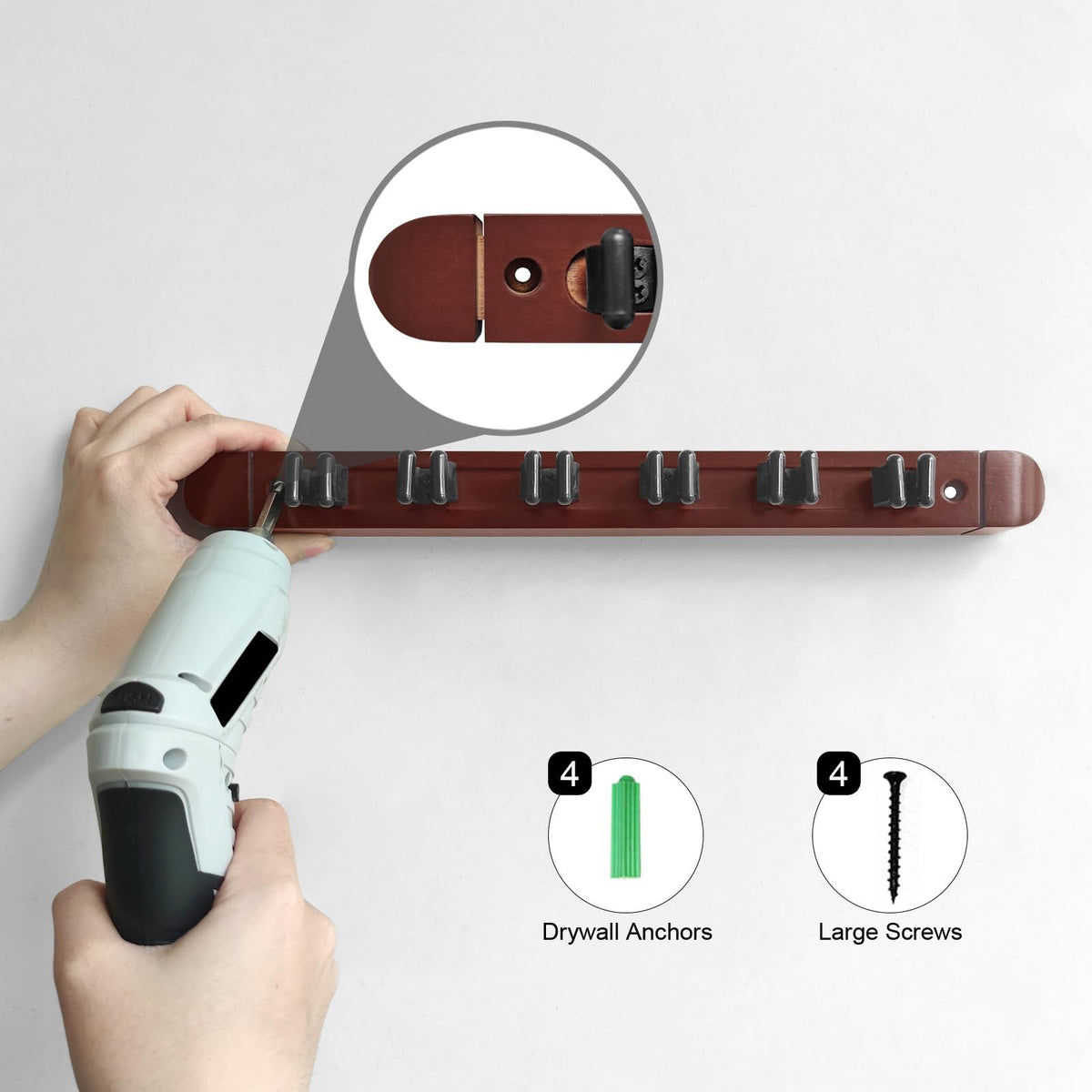 Wall-Mounted Pool Cue Rack for 6 Cues – Pine Wood, Clips & 2 Racks