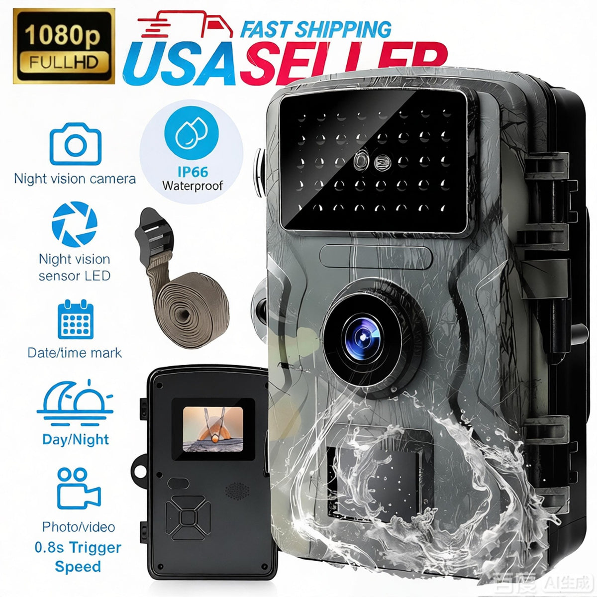 Wildlife Trail Camera 1080P Night Vision Waterproof Motion Sensor