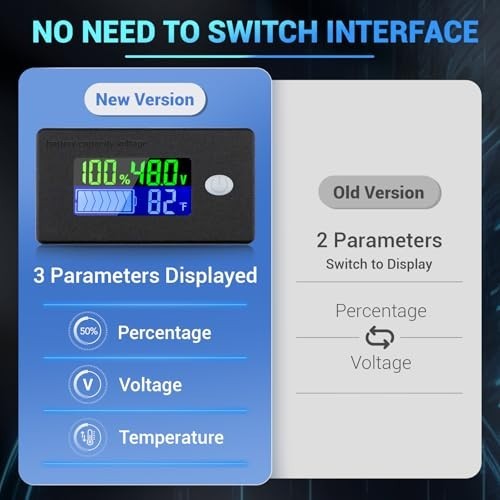 48V Lithium Battery Monitor with LCD Display for Golf Carts, RVs & Boats