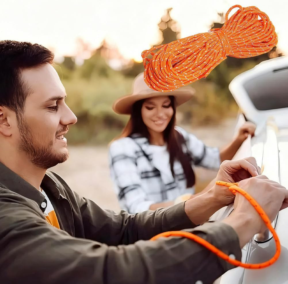 Reflective Dyneema Paracord Rope 65Ft for Camping Tents and Outdoor Use - Orange