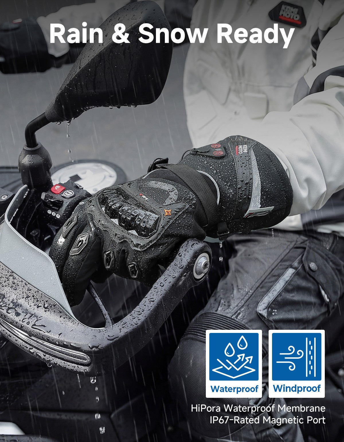 Rechargeable Heated Motorcycle Gloves Touchscreen Men Winter Warm Gear