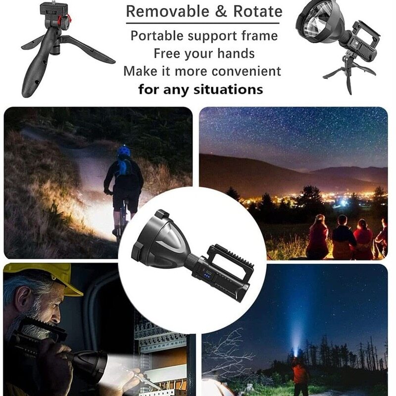 High Lumen Rechargeable LED Searchlight with Tripod and SOS Mode