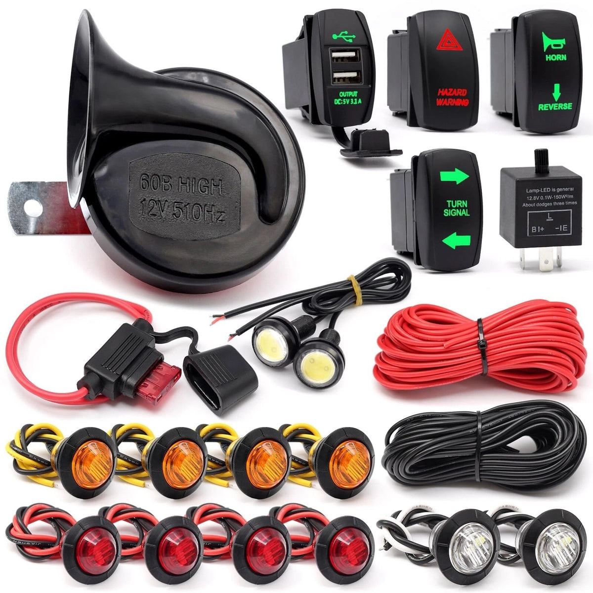 Universal ATV UTV Turn Signal Horn Kit Road Legal with Horn and Lights