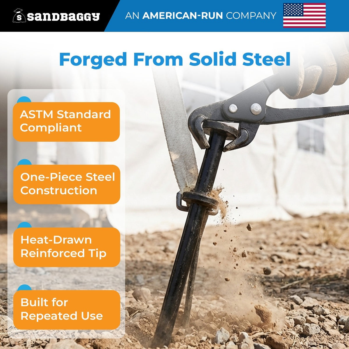 Commercial Steel Tent Stakes 1x40 Inch Heavy-Duty Ground Spikes