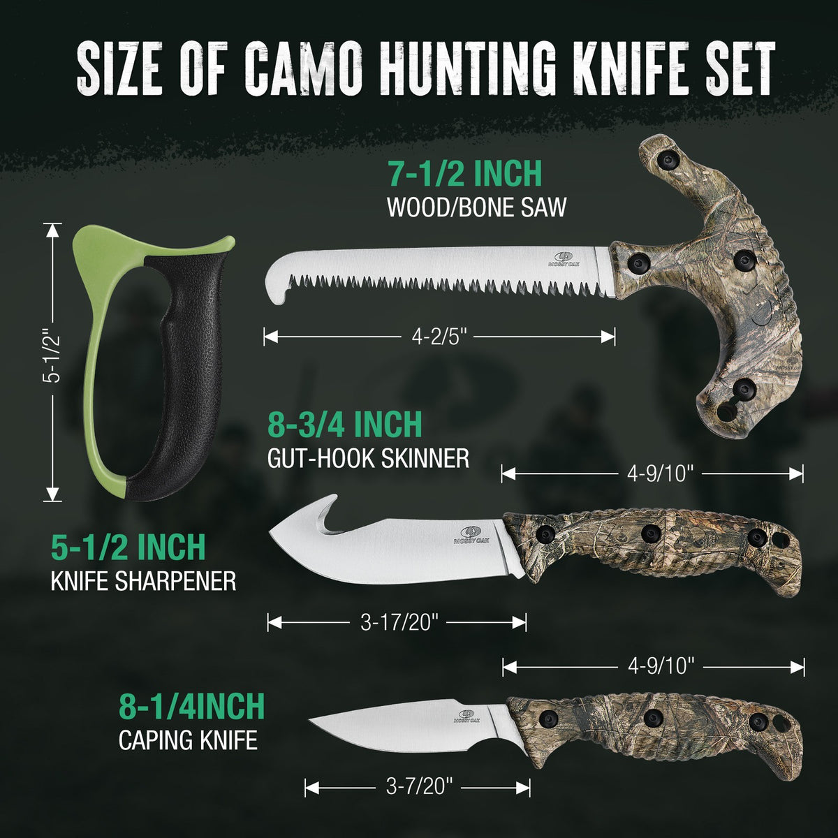 Hunting Field Dressing Kit 4-Piece Knife Set with Portable Sheath for Game Processing