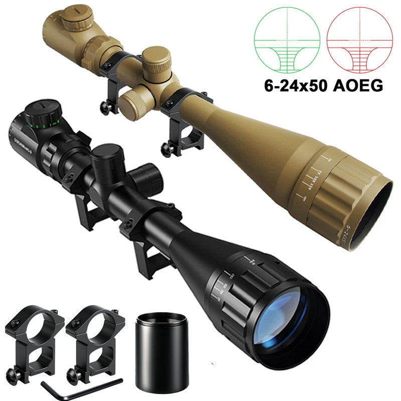 6-24X50 with Red/Green Illuminated Mil-Dot Reticle and 20mm Rail Mount