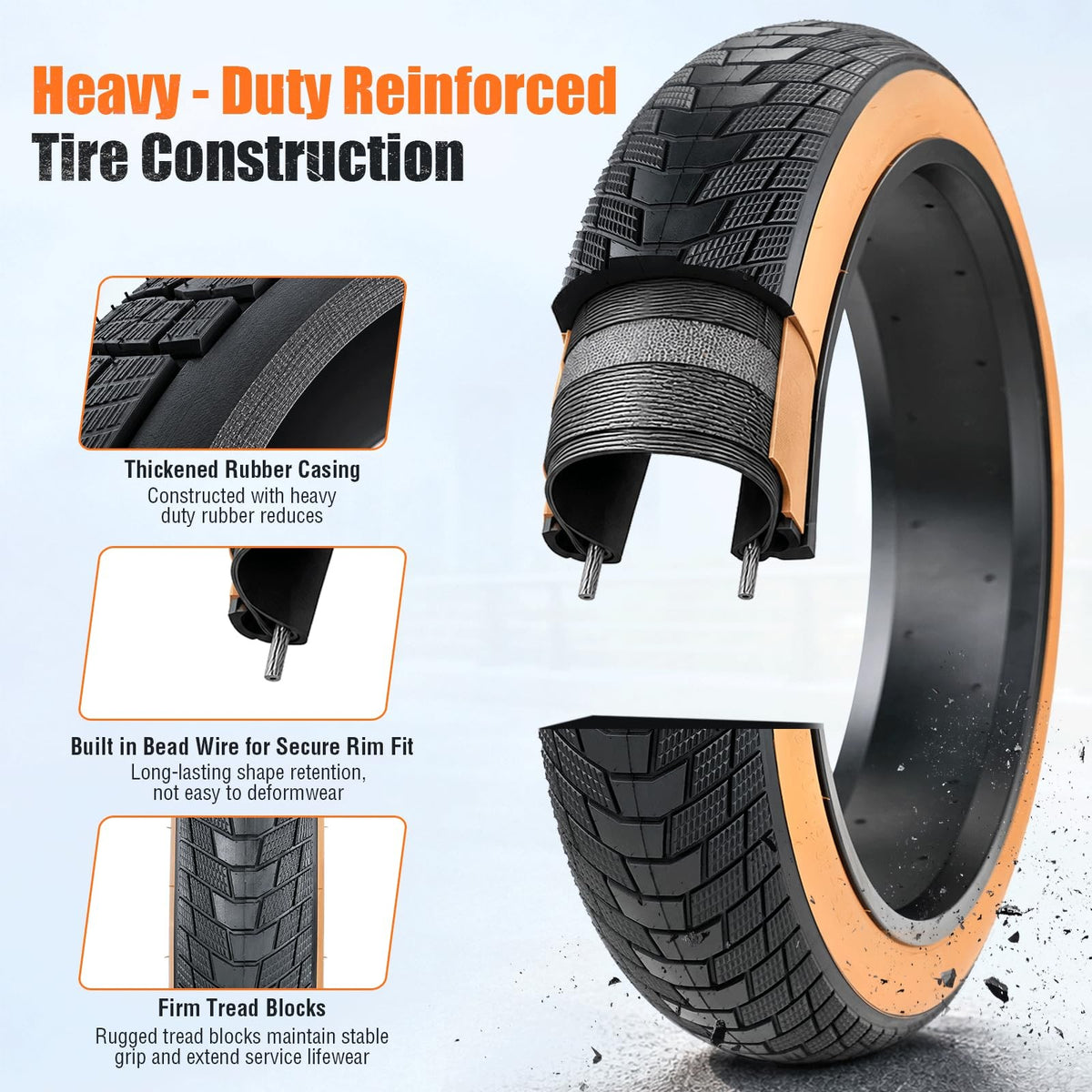 Fat Bike Tire 20x3.0 Inch Set with Inner Tubes - Durable Replacement for Mountain & E-Bikes