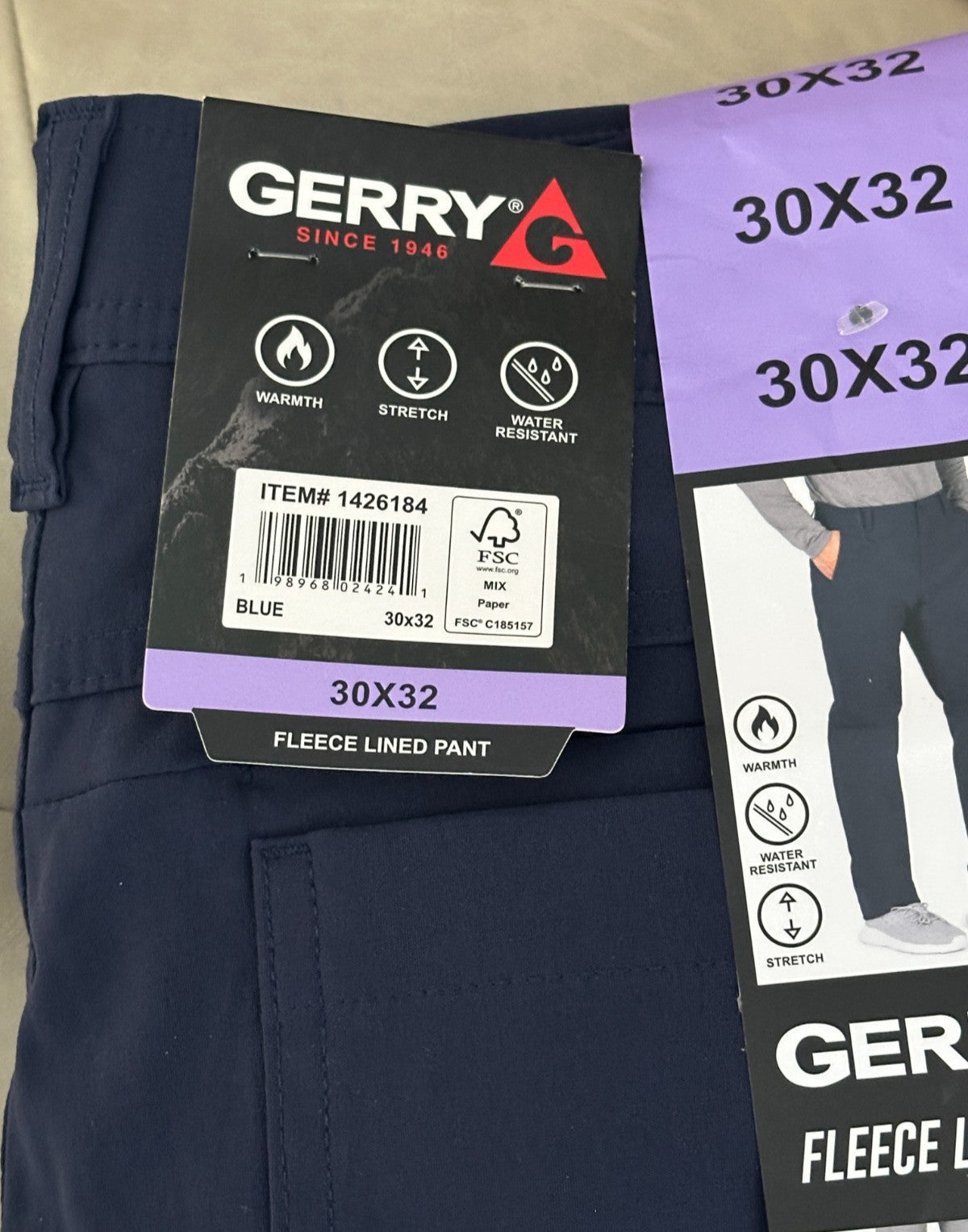 Men's Fleece Lined Pants - Blue, 30x32
