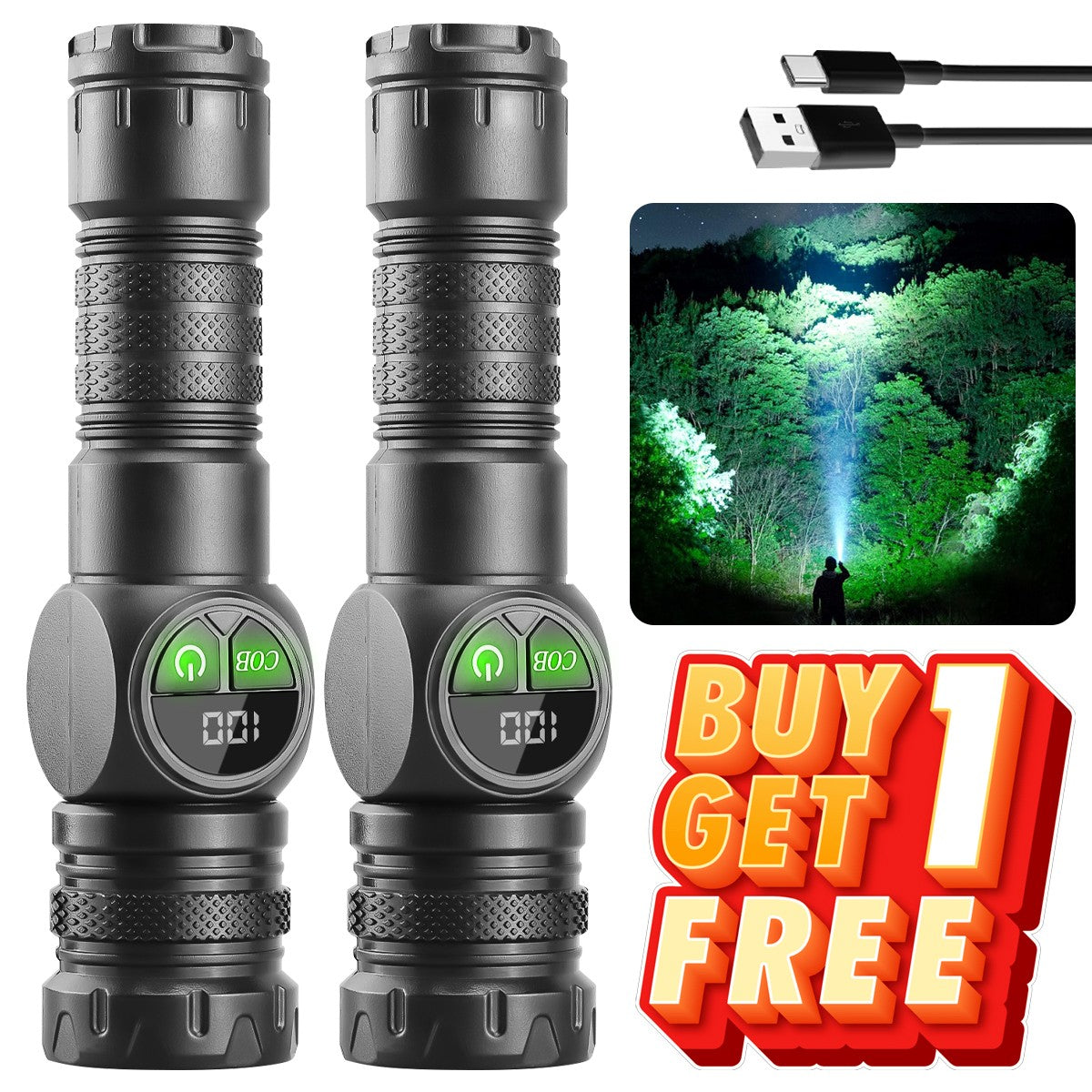 Rechargeable Magnetic COB LED Work Light with Main & Side Lights