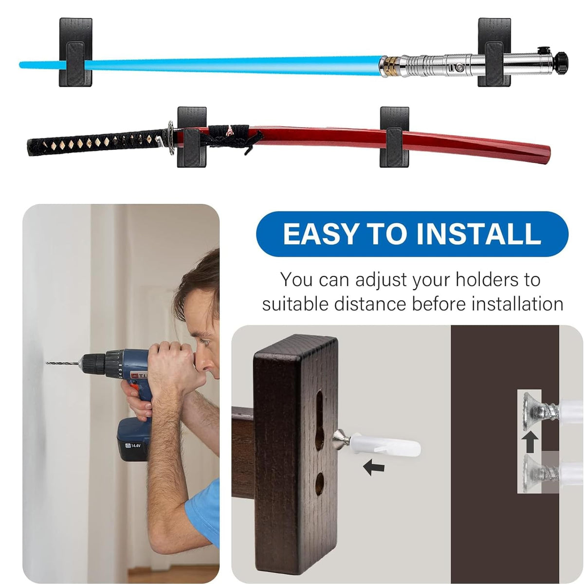 Lightsaber Wall Mount Rack Wooden Display Stand for Collectible Sword