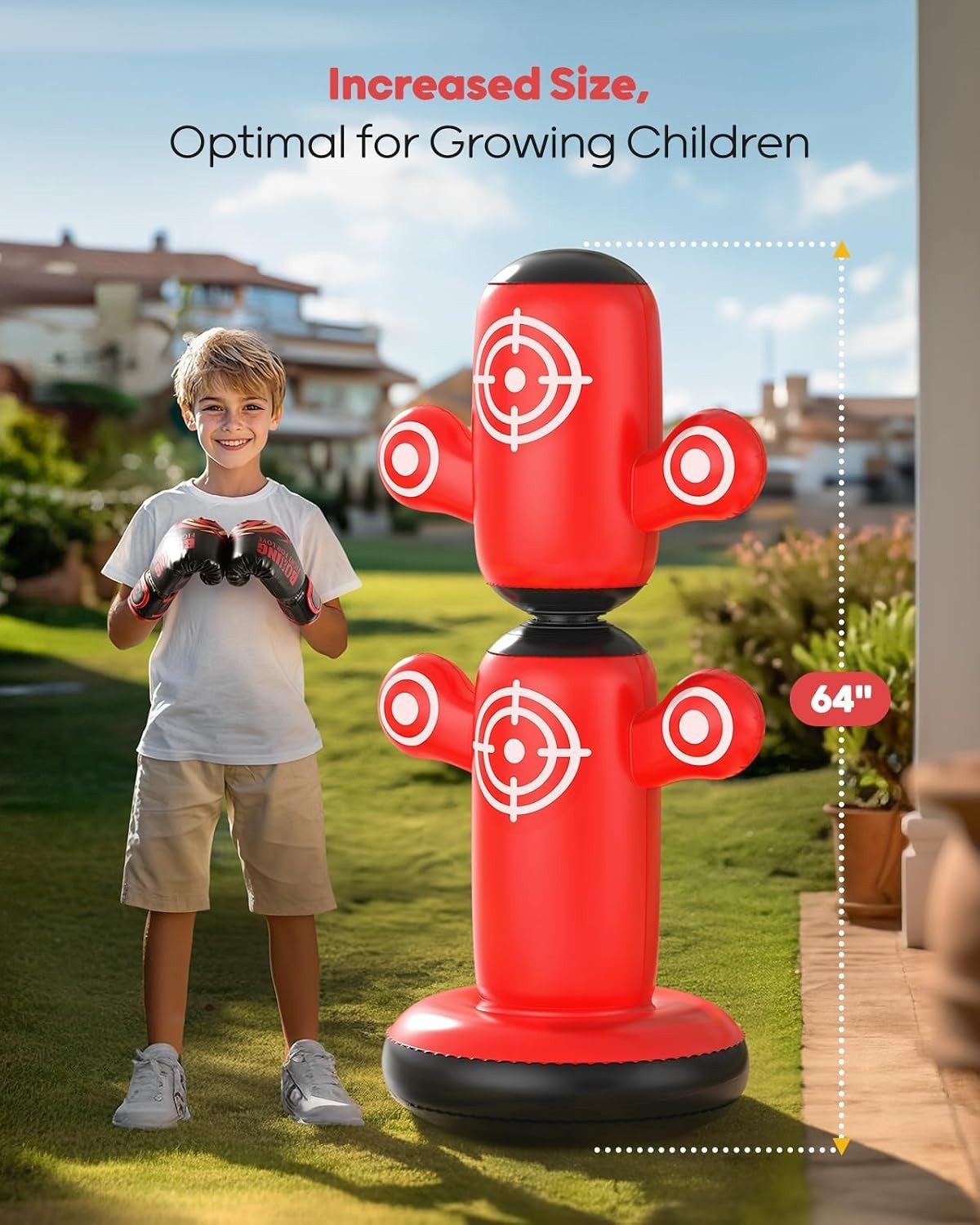 Kids Inflatable Rotating Punching Bag with Gloves and Pump - Indoor Outdoor Exercise