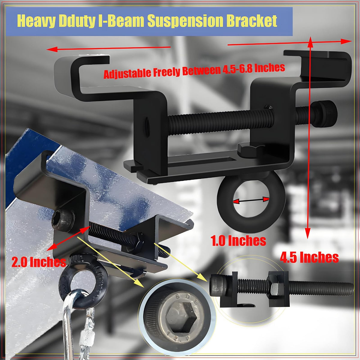 Heavy Duty Steel I-Beam Clamp for Heavy Bag Supports 4-6.5 Inch Range 800 Lb Capacity