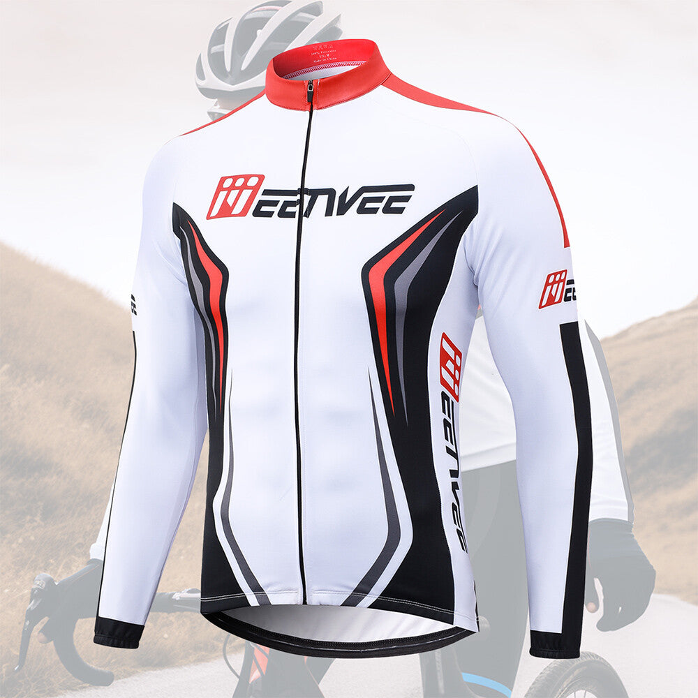 Men's Full Zip Long Sleeve Cycling Jersey Breathable Moisture-Wicking Bike Shirt