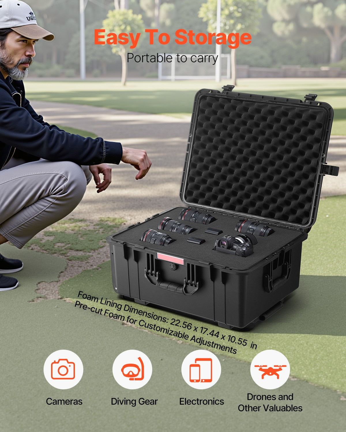 Weatherproof Hard Case with Wheels & Retractable Handle 3.5 Cu.ft Black