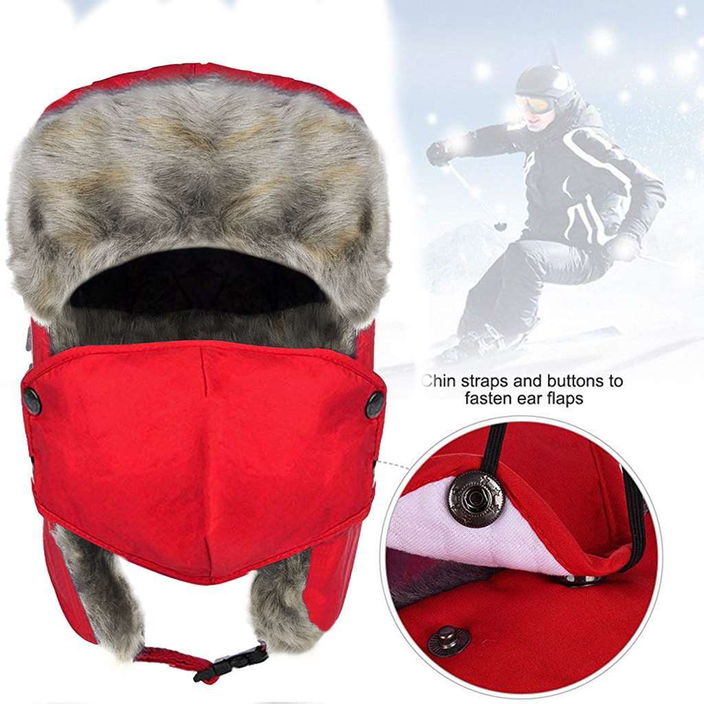 Men's Winter Ear Flap Thermal Hat with Removable Face Mask - Snow Ski Cap