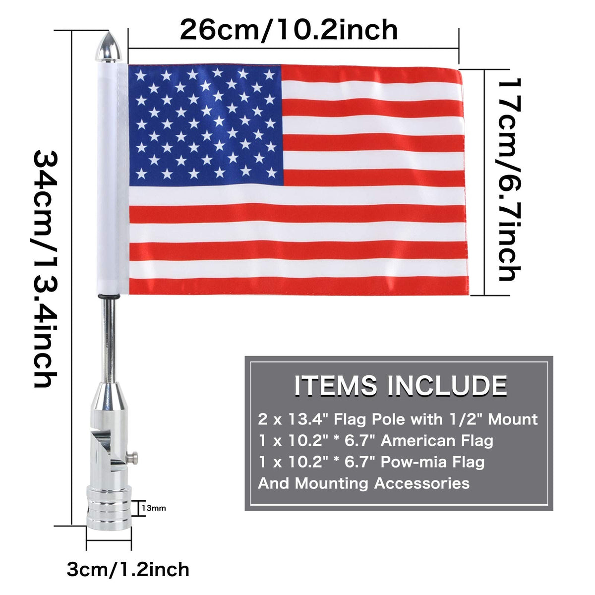 Motorcycle Flag Pole Mount - 2 Pack, 90° Fold-Down, 1/2 Inch Tubing
