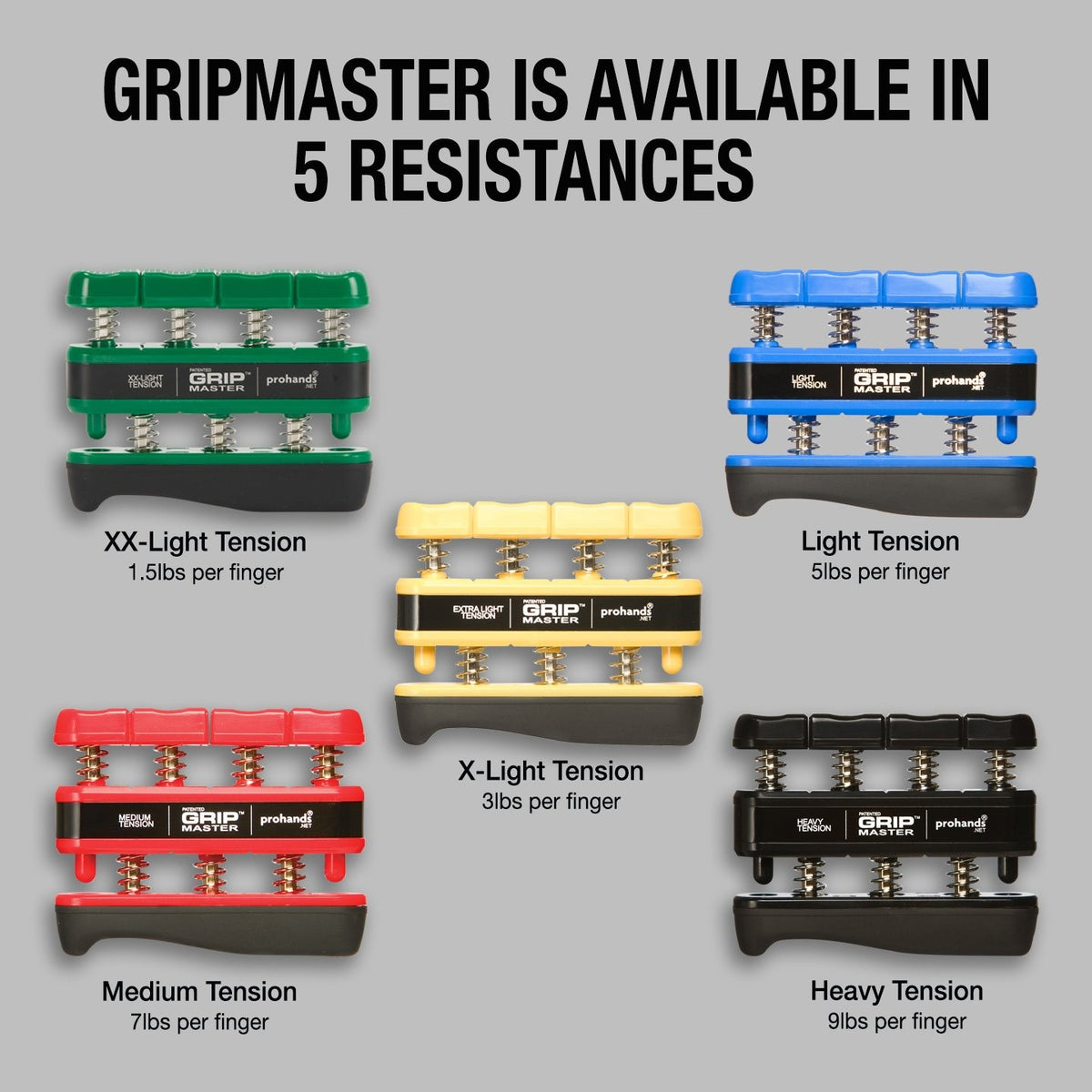 Gripmaster Hand Exerciser 9 lb Heavy Tension - Prohands Black
