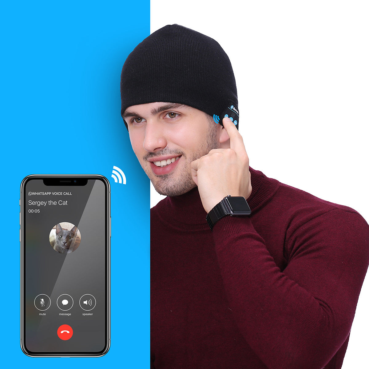 Winter Bluetooth Beanie Hat with Headset and Microphone, Wireless Audio