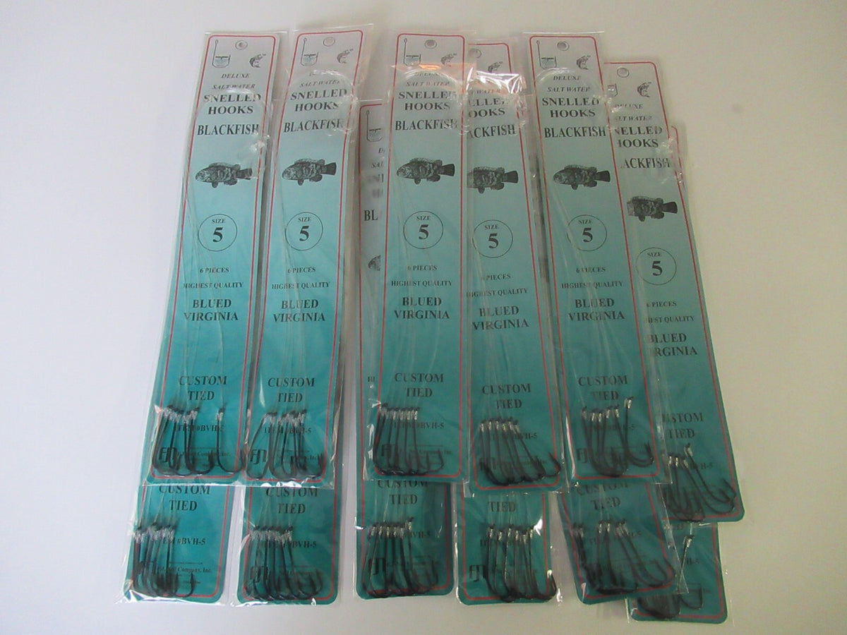 Bulk Snelled Fish Hooks for Virginia & Blackfish - Assorted Sizes, 72 Pack