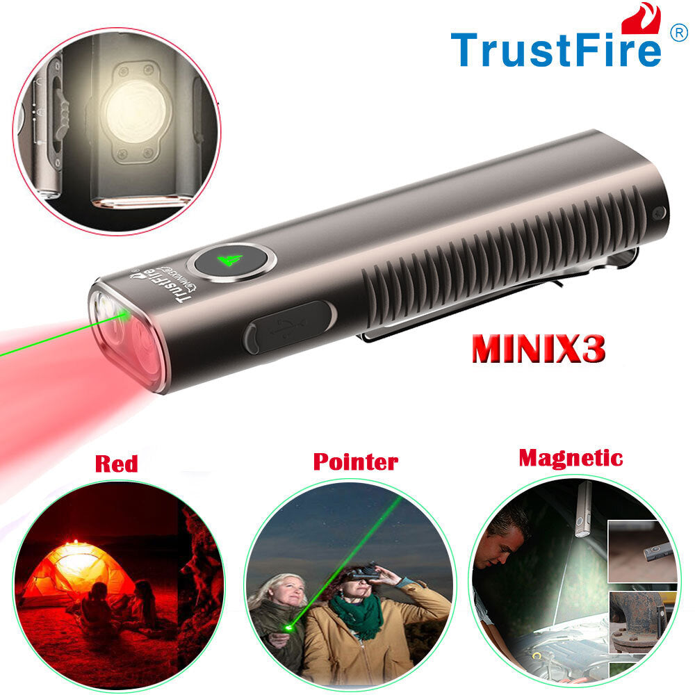 Trustfire X3 4-in-1 LED Flashlight with Magnetic Red and Green Light, 1050 Lumens