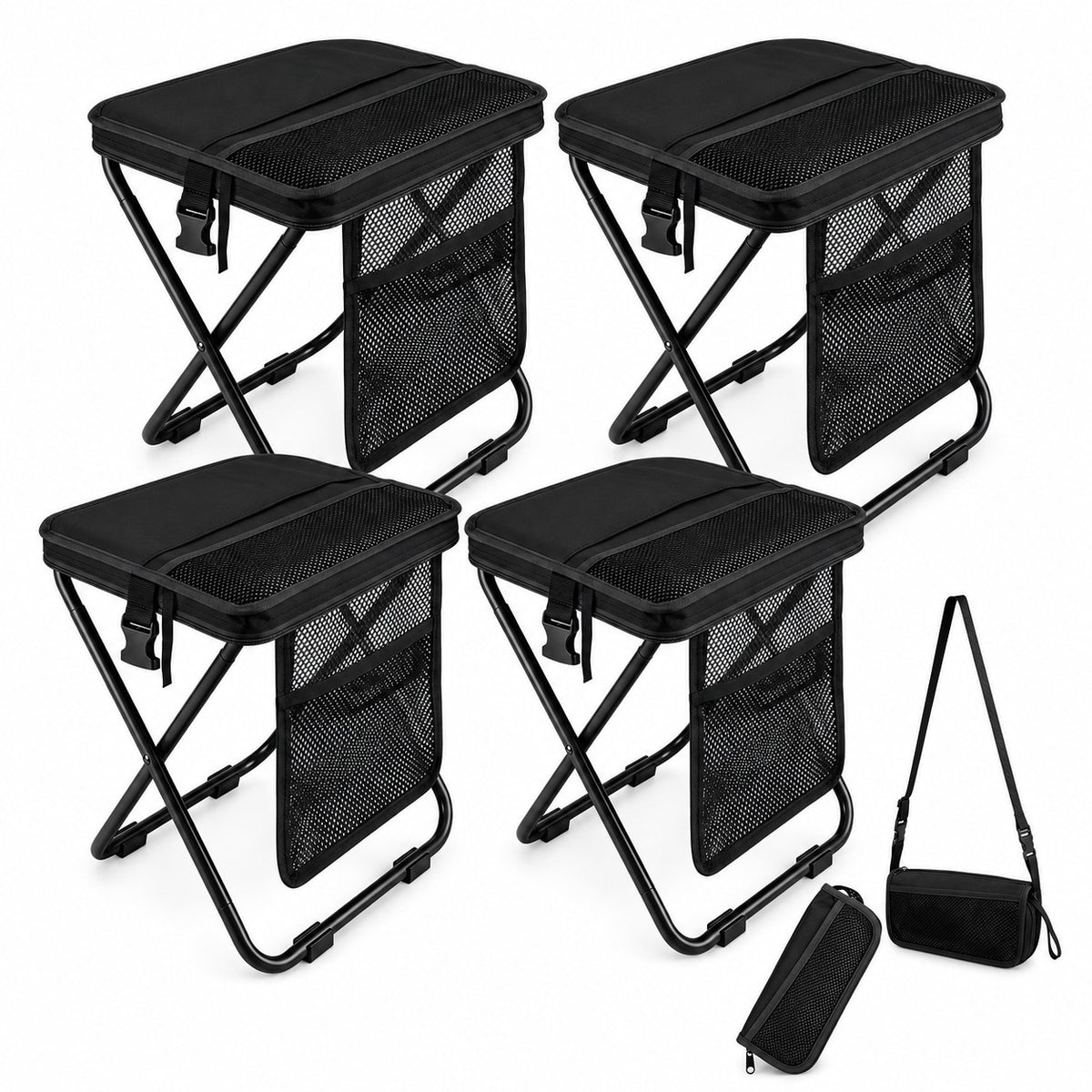 Portable Folding Camping Stool with Side Pocket - Lightweight Travel Chair