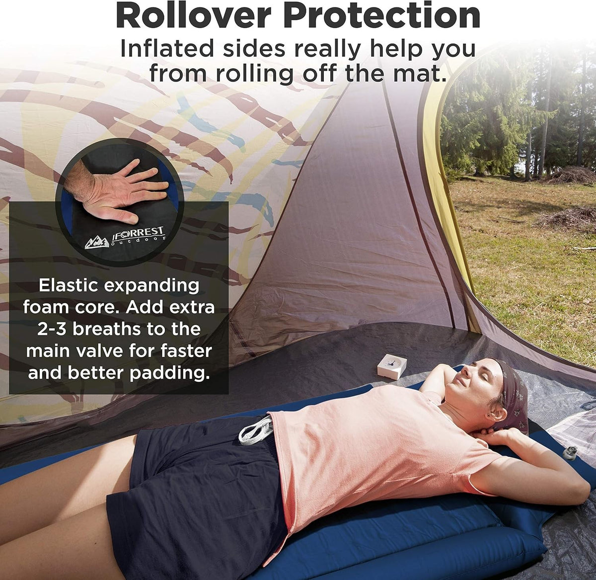 Self-Inflating Camping Sleeping Pad with Pillow & Armrest - Extra Thick 2 Inch