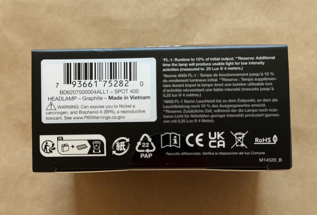 Black Diamond Spot 400 Headlamp - Graphite, Waterproof & Rechargeable