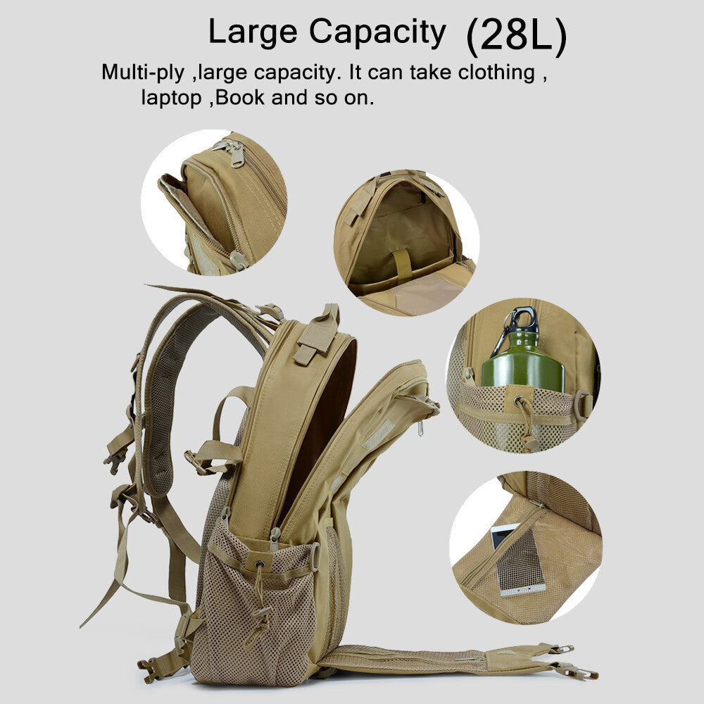 Military Tactical Backpack 28L Large Capacity Molle Daypack for Outdoor Hiking