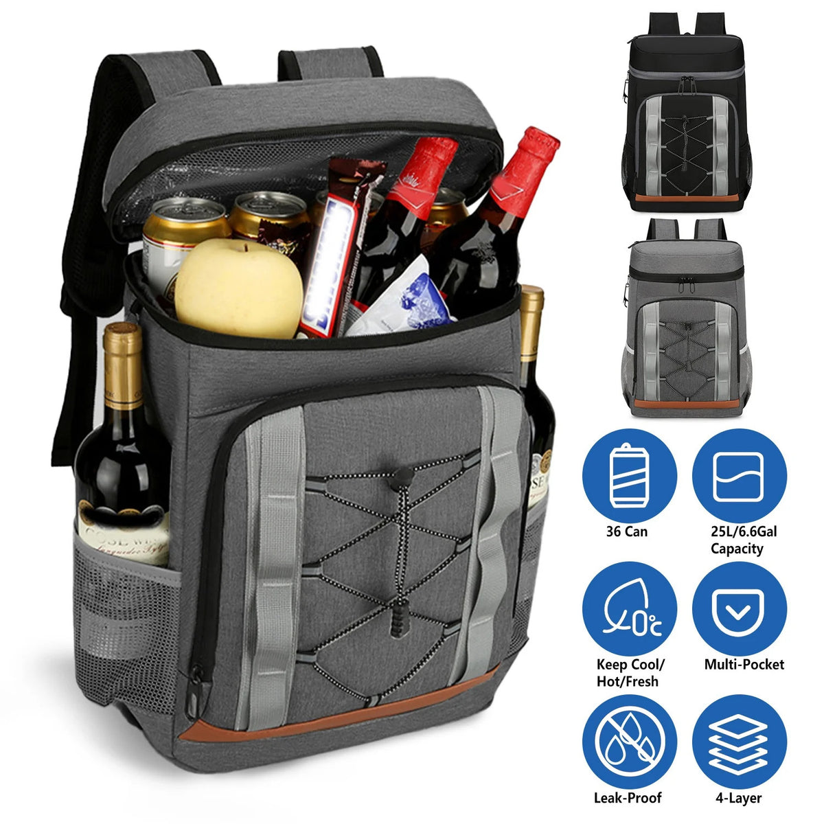 Insulated Cooler Backpack 25L Leakproof for Camping Beach Fishing